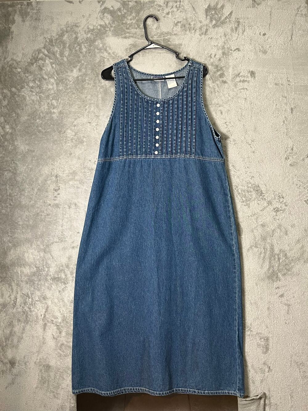 Vintage Erika & Co Denim Maxi Jumper Dress Cotton Button Front Cottagecore 90s L
